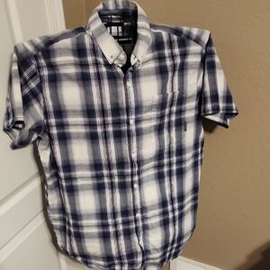 Men's Blue and White Plaid Shirt
